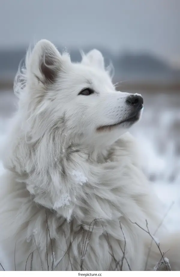 White Spitz dog in the snow