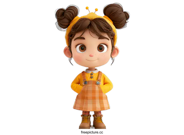 [Transparent Background PNG]Cute cartoon girl with yellow dress