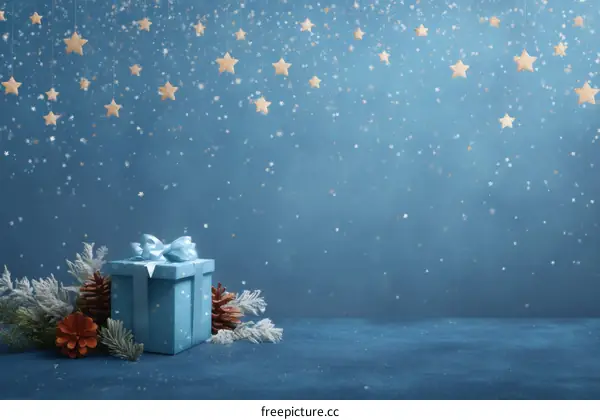 Christmas Gift Background with Stars and Snow