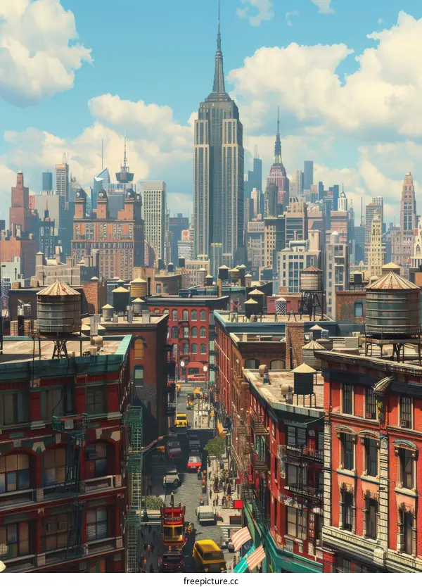 New York City Skyline with Street View Illustration