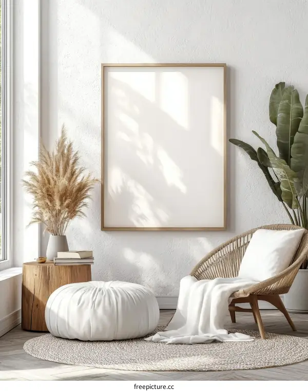 Modern Minimalist Interior Design Mockup with Empty Frame