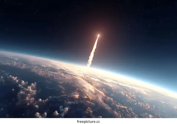 Rocket Launch into Space Over Earth