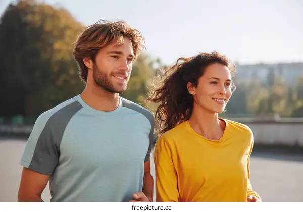 Couple Running Outdoors in the Park