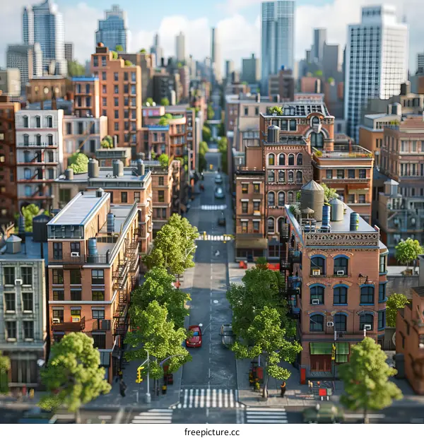 City Street Scene Illustration with Buildings and Cars