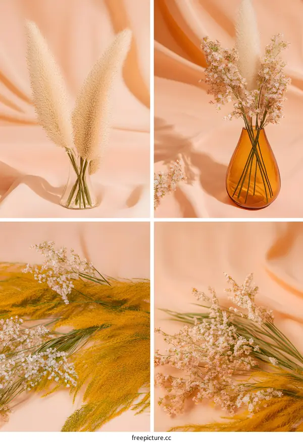 Aesthetic Minimalist Dried Flowers and Plants in a Vase