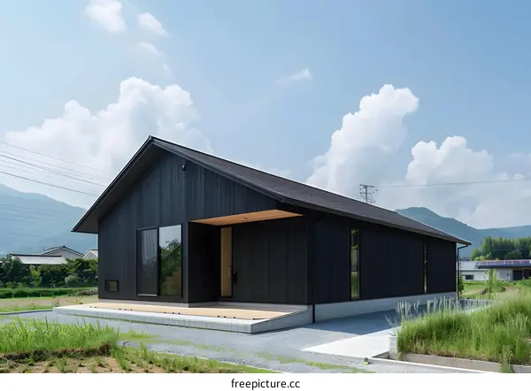 Modern Black House with Wood Siding in Rural Setting