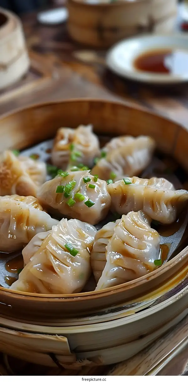 Steamed Dumplings in a Bamboo Steamer