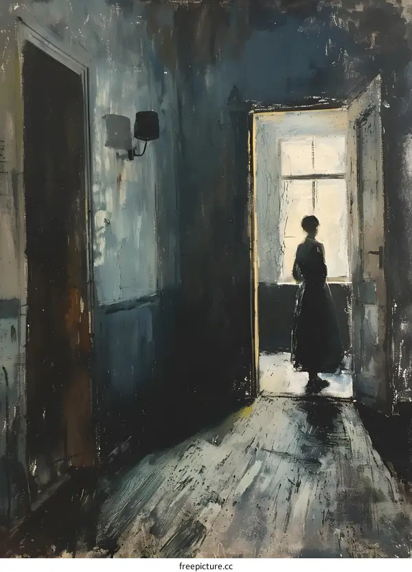 woman standing in doorway looking out window