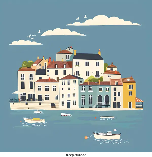 Colorful Houses In A Coastal Town