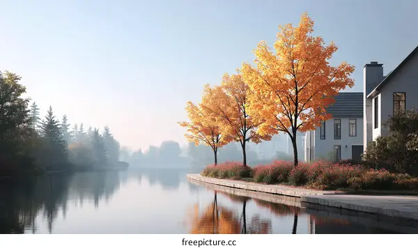 Autumn Morning Calmness in a Suburban Canal