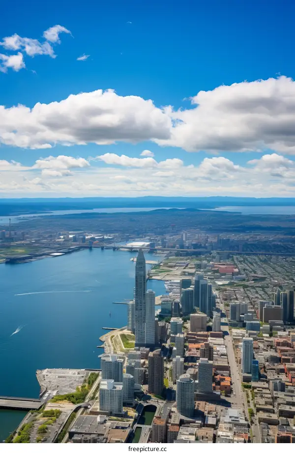 Aerial View of Toronto's Waterfront and Downtown Skyline