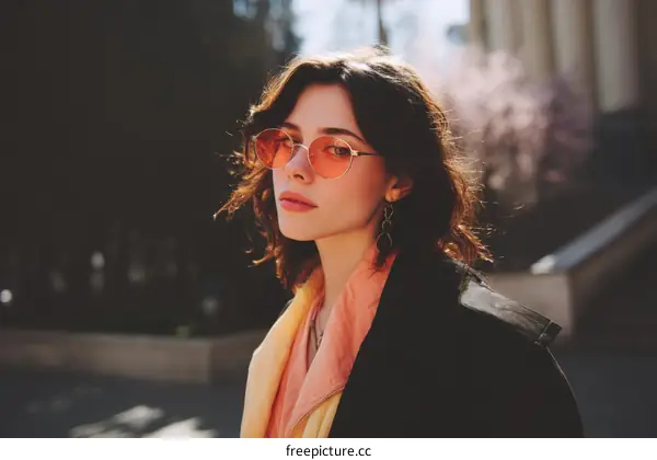 Stylish Woman Outdoors with Trendy Sunglasses