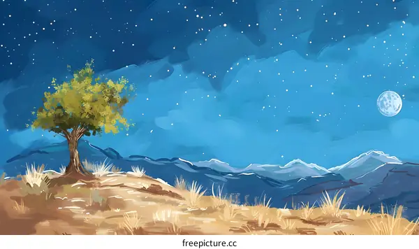 Lonely Tree Under the Night Sky