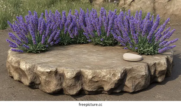 Lavender Plants on a Stone Planter