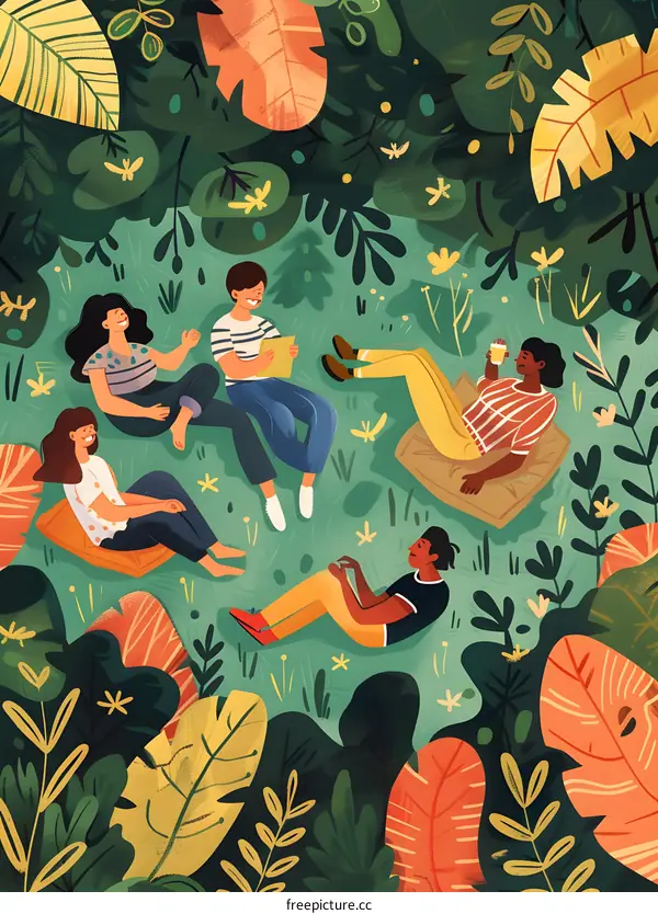 Friends Gathering in the Lush Green Forest