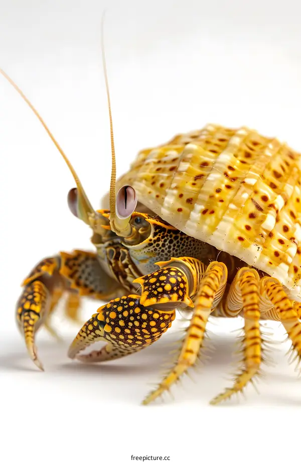 Closeup of a Colorful Hermit Crab on White Background
