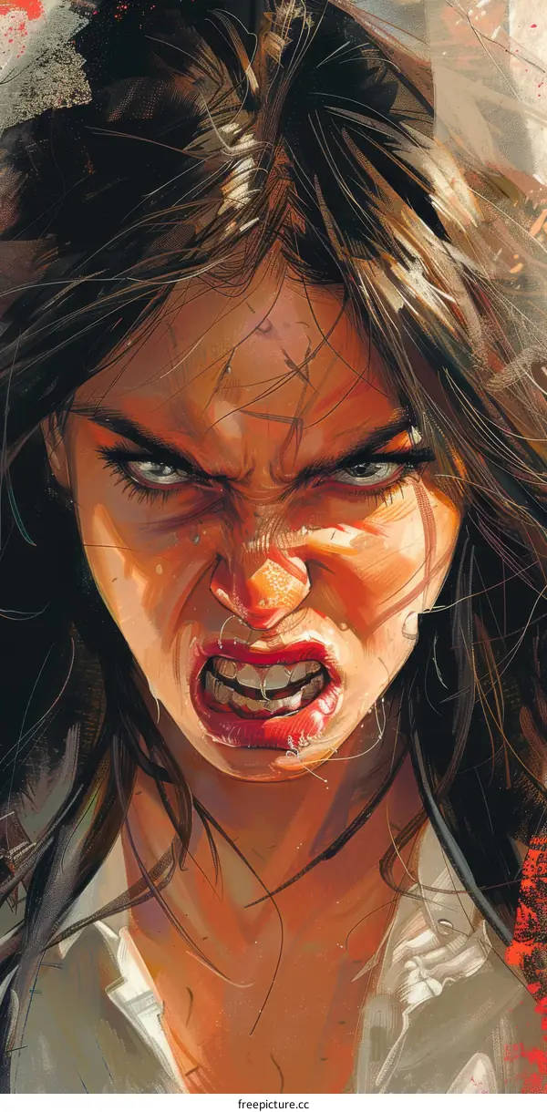 Close Up Portrait of a Woman with Angry Expression