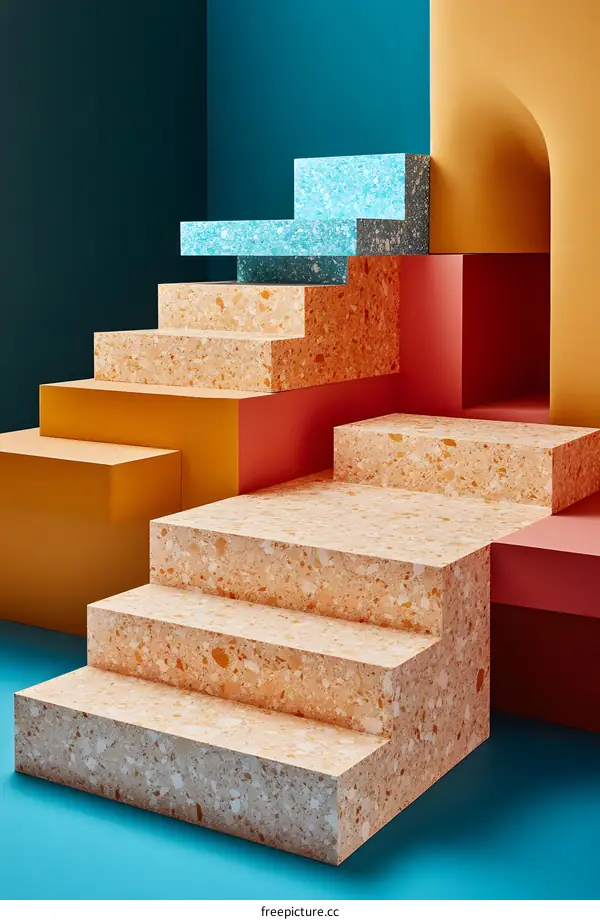 Abstract Terrazzo Staircase with Colorful Background