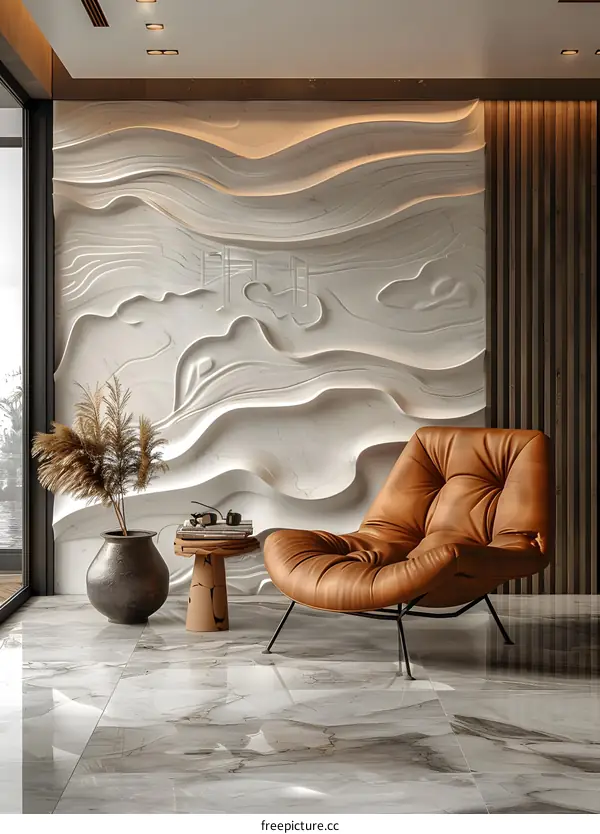 Brown leather single sofa