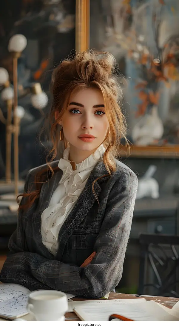portrait of a beautiful young woman in a gray jacket