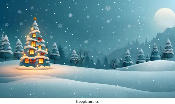 Christmas tree shining in the snow