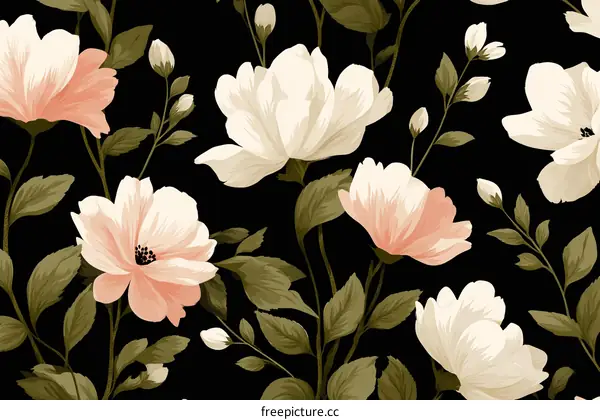 Floral Pattern with Peach and Cream Flowers