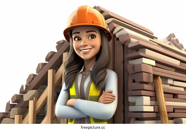 Hispanic woman wearing hardhat at construction site