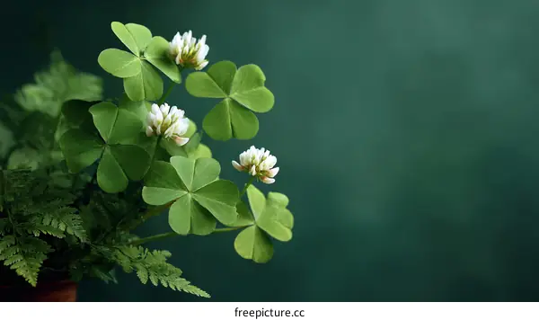 Close-up of Lucky Clover with White Flowers
