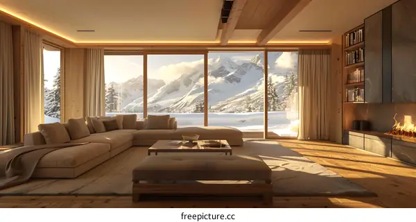 Cozy living room with mountain view