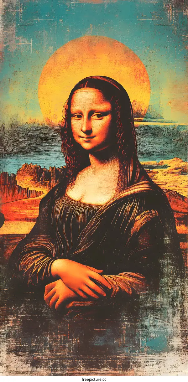 Mona Lisa Digital Art with a Sunset Background