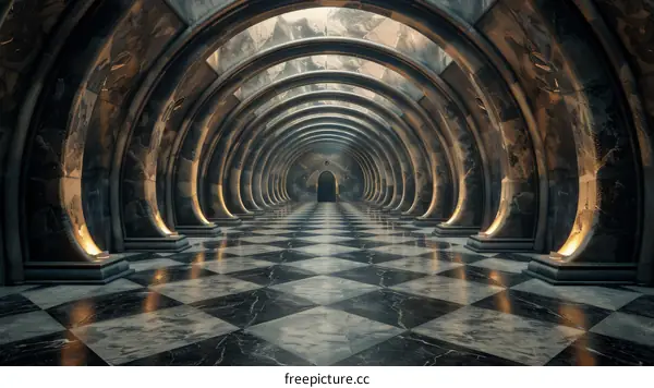 Mystical Palace Corridor with Checkered Floor