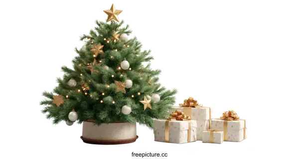 [Transparent Background PNG]Elegant Christmas Tree with Gifts