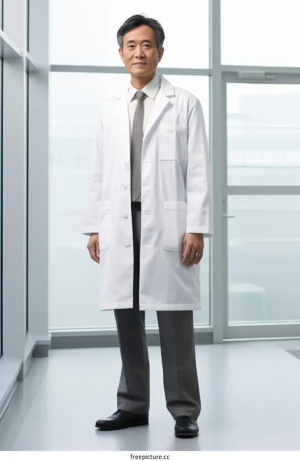 Asian doctor in white lab coat standing in hospital