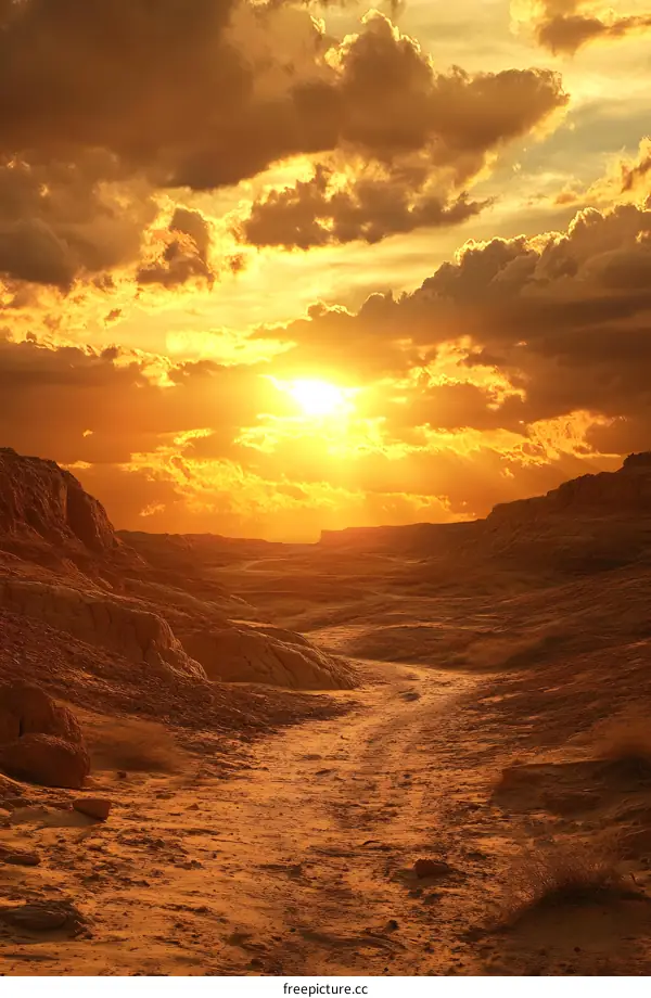 Golden Sunset Over Desert Landscape