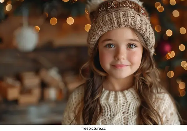 Little Girl with Freckles Wearing a Knitted Hat