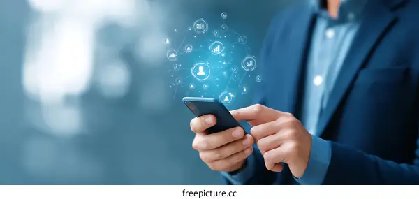 Businessman using Smartphone with Data Visualization