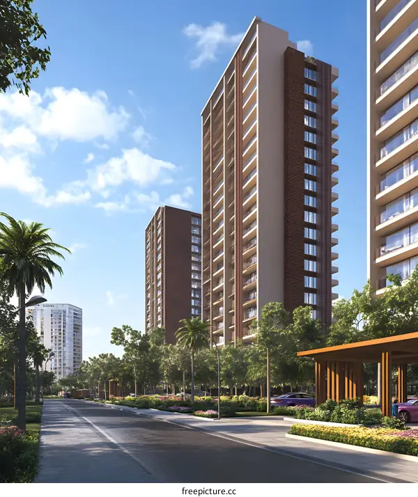 Modern Residential Apartment Buildings in Green Landscape