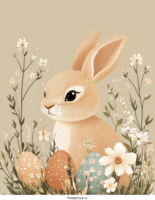 Cute Easter Bunny in a Floral Meadow