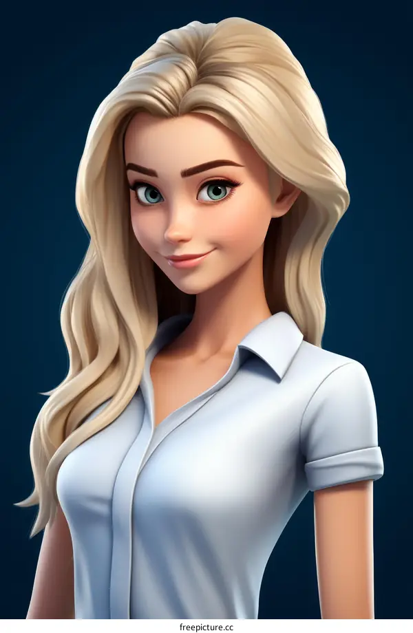 Beautiful Blonde Woman in White Shirt - 3D Illustration