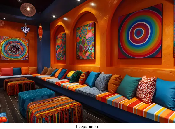 vibrant eclectic bohemian colorful restaurant interior design