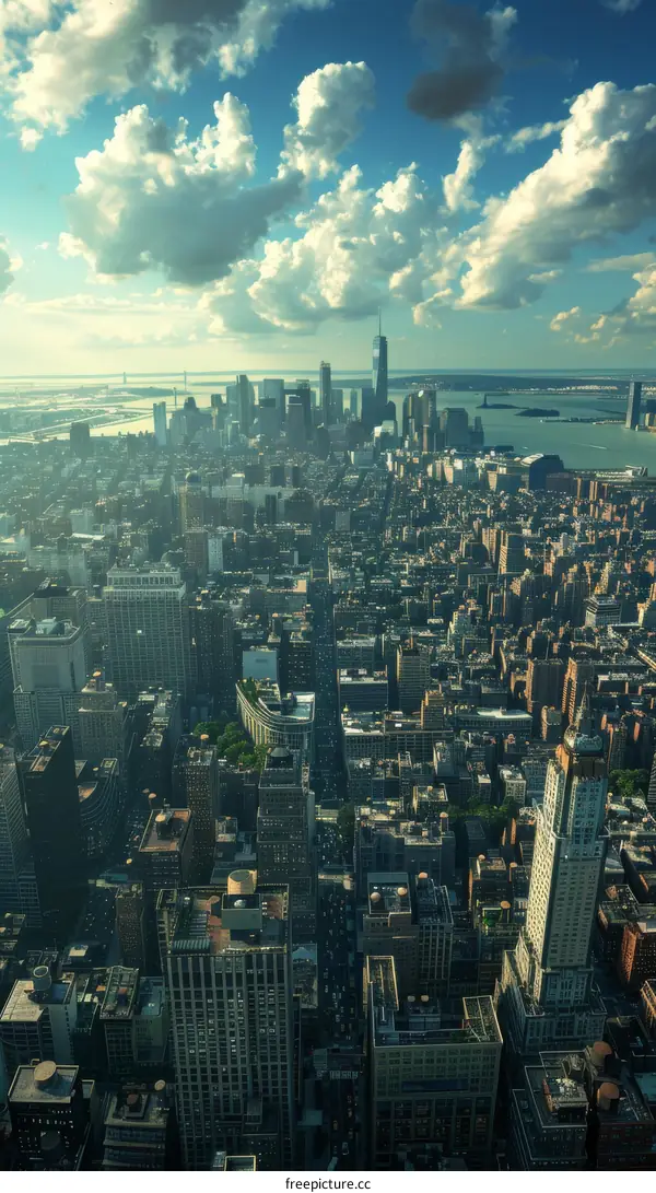 Iconic New York City Skyline with Statue of Liberty and Hudson River