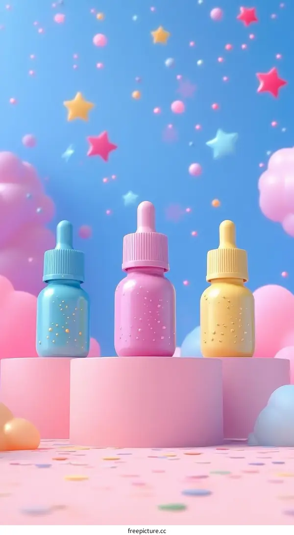 Colorful Cosmetic Bottles Display Illustration