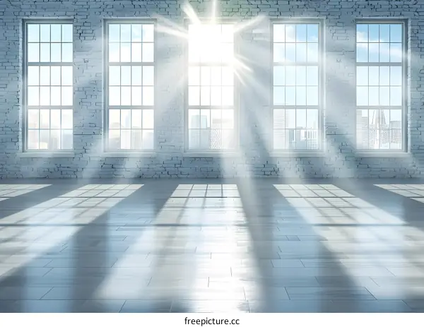 Empty Room With Large Windows and Brick Wall