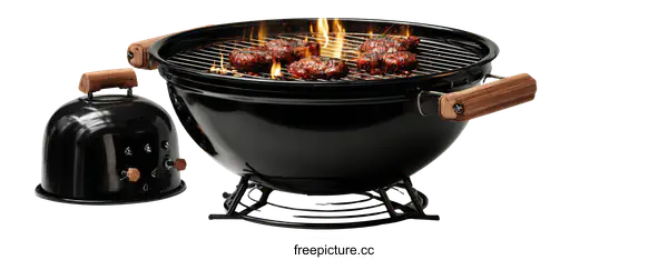 [Transparent Background PNG]Modern Outdoor Portable Black Grill with Wooden Handles