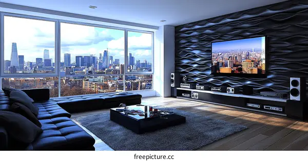 Modern City View Living Room Interior Design