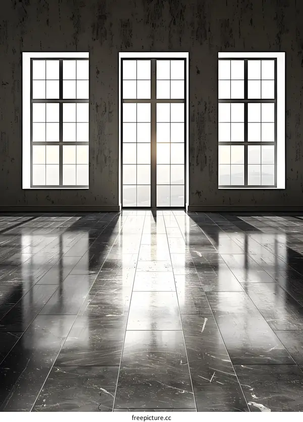 Empty Room With Large Windows and Sun Rays