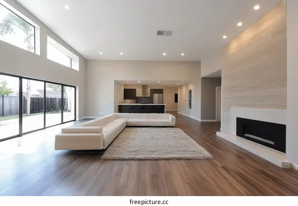 Modern Open-Concept Living Room with Fireplace