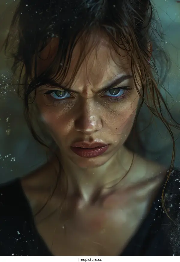 Close Up Portrait of a Woman with Intense Expression
