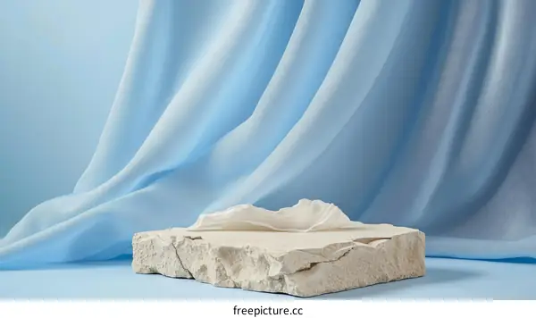 Elegant Light Blue Fabric Display with Stone Platform