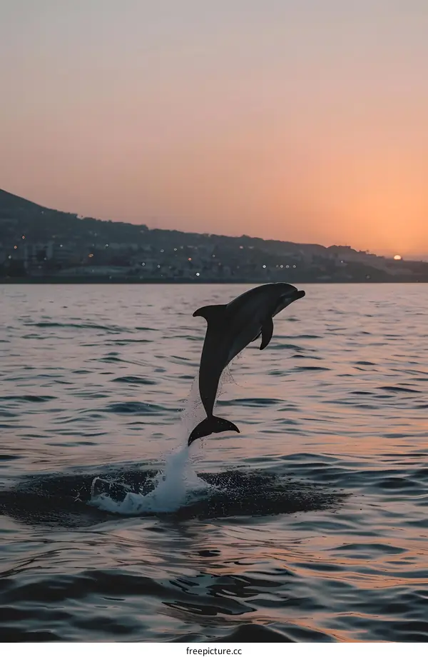 dolphin jumping out of water at sunset